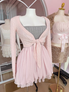 Lovergirl Tie Front Cable Knit Cardigan (Pink)