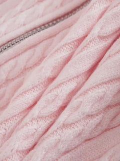 Strawberry Milk Cable Knit Zip up Cardigan (Pink) - Angel Ruche