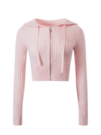 Strawberry Milk Cable Knit Zip up Cardigan (Pink) - Angel Ruche