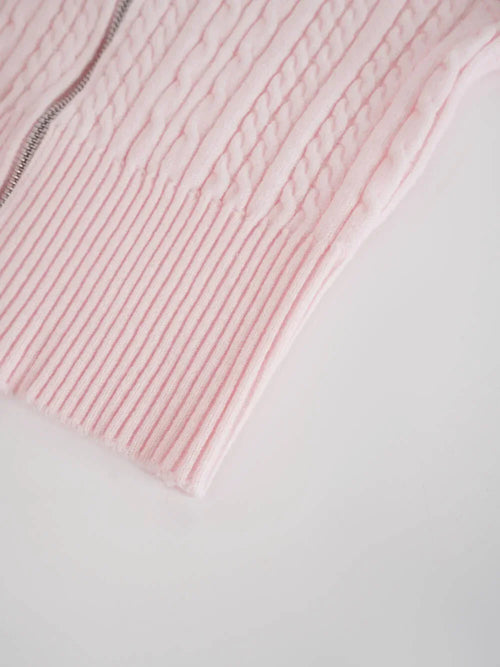 Strawberry Milk Cable Knit Zip up Cardigan (Pink) - Angel Ruche