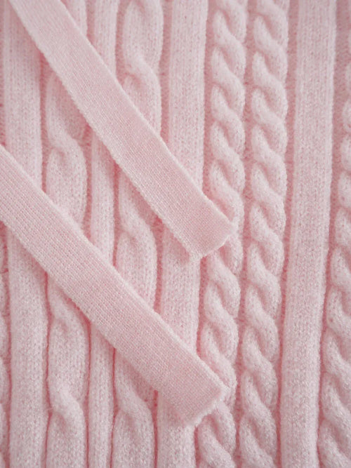 Strawberry Milk Cable Knit Zip up Cardigan (Pink) - Angel Ruche