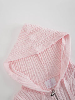 Strawberry Milk Cable Knit Zip up Cardigan (Pink) - Angel Ruche
