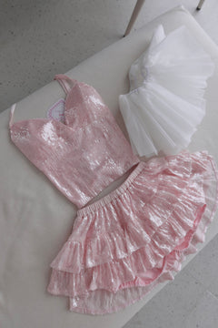 Rosette Fairy Dust Sequin Mini Skirt + Petticoat (Pink)