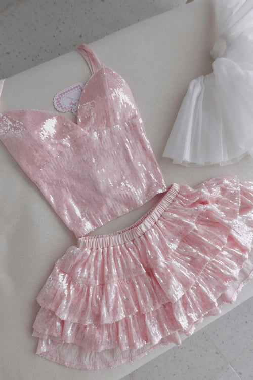 Rosette Fairy Dust Sequin Halter Top (Pink) - Angel Ruche
