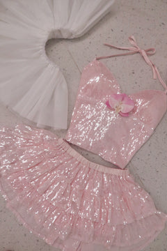 Rosette Fairy Dust Sequin Halter Top (Pink) - Angel Ruche