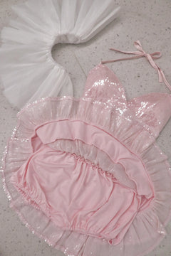 Rosette Fairy Dust Sequin Mini Skirt + Petticoat (Pink) - Angel Ruche