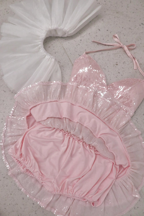 Rosette Fairy Dust Sequin Mini Skirt + Petticoat (Pink) - Angel Ruche