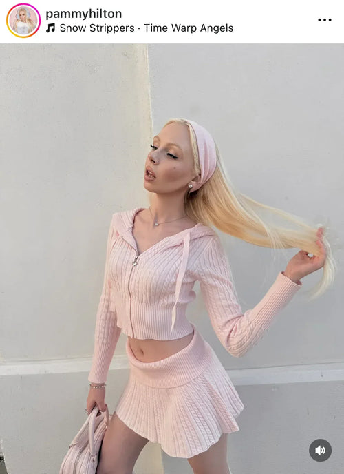 Strawberry Milk Cable Knit Set (Pink) - Angel Ruche