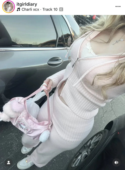 That Girl Rib Knit Set (Baby Pink) - Angel Ruche