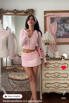 Strawberry Milk Cable Knit Set (Pink)