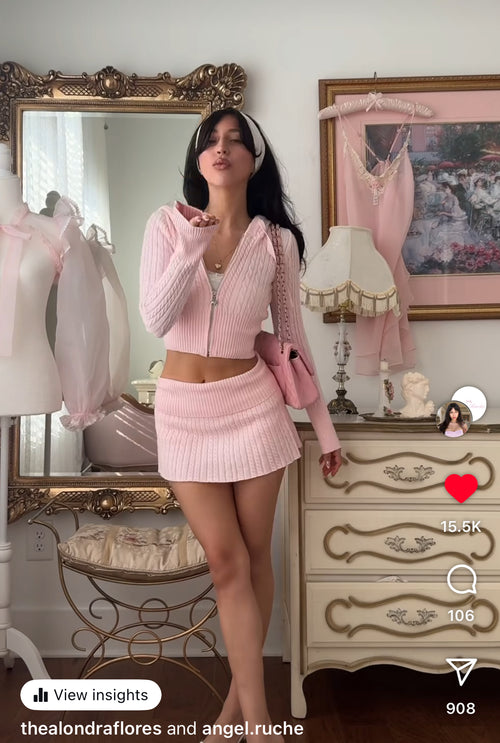 Strawberry Milk Cable Knit Set (Pink)