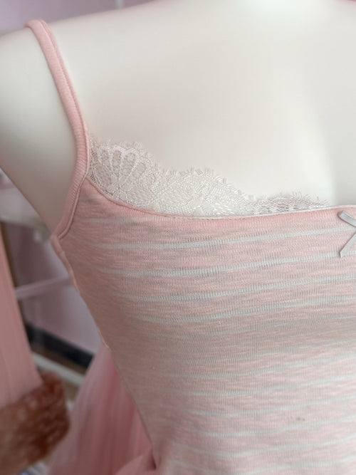 Muse Cotton Reversible Lace Cami (Pink Grey Stripe)