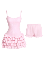 Serafina Ruffles Mini Dress + Bloomer Shorts Set (Pink)