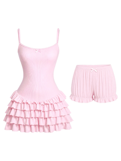 Serafina Ruffles Mini Dress + Bloomer Shorts Set (Pink)