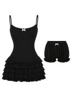 Serafina Ruffles Mini Dress + Bloomer Shorts Set (Black)