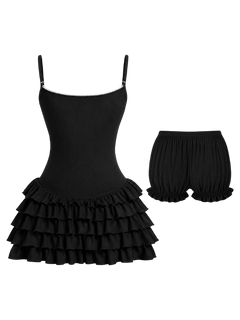 Serafina Ruffles Mini Dress + Bloomer Shorts Set (Black)