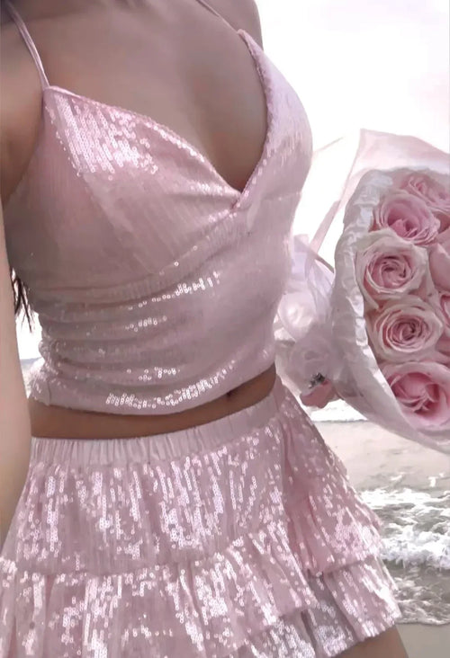 Rosette Fairy Dust Sequin Matching Set (Pink) - Angel Ruche