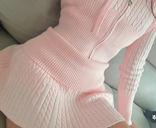 Strawberry Milk Cable Knit Set (Pink) - Angel Ruche