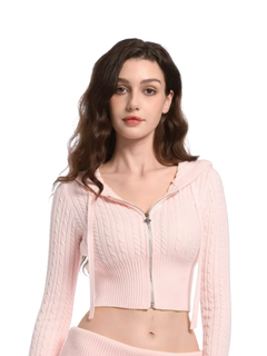 Strawberry Milk Cable Knit Zip up Cardigan (Pink) - Angel Ruche