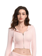 Strawberry Milk Cable Knit Zip up Cardigan (Pink) - Angel Ruche