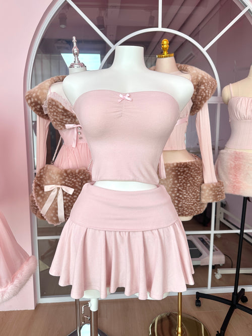 Pilate Princess Fold Over Flare Mini Skirt(Rose Pink)