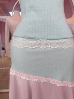 Dewdrop Reversible Lace Chiffon Skirt (Pink Teal)