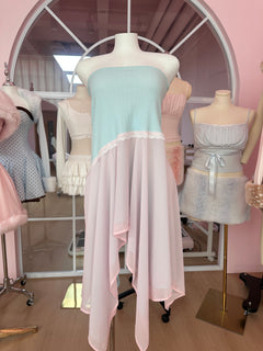 Dewdrop Reversible Lace Chiffon Skirt (Pink Teal)