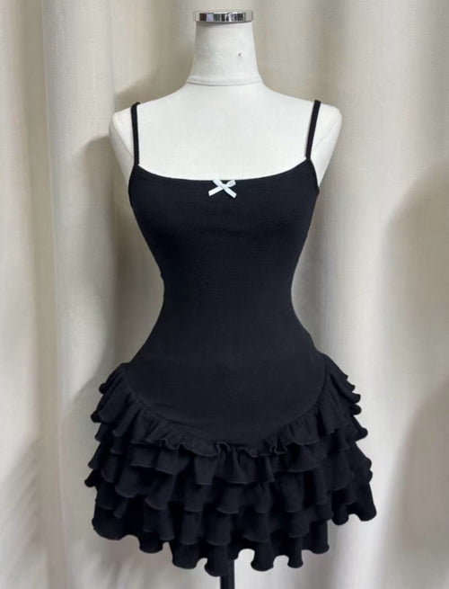 Serafina Ruffles Mini Dress + Bloomer Shorts Set (Black)