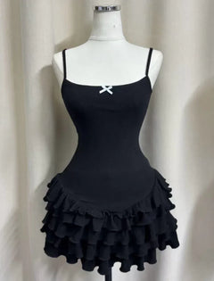 Serafina Ruffles Mini Dress + Bloomer Shorts Set (Black) - Angel Ruche