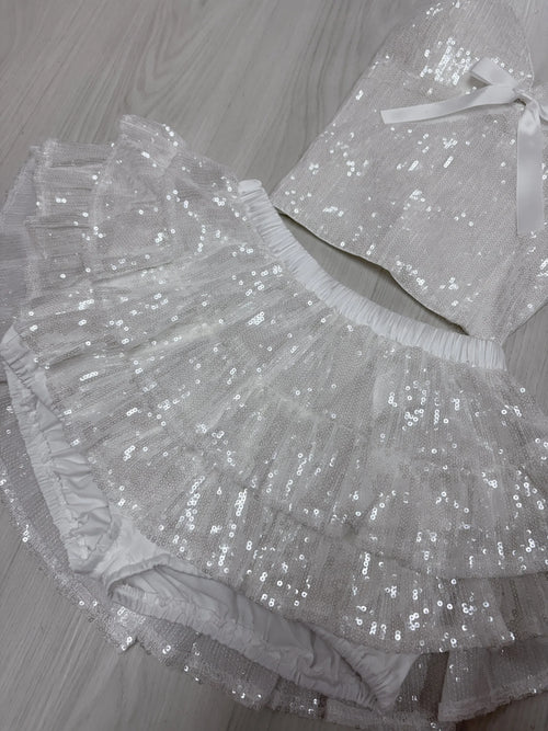 Diamond Fairy Dust Sequin Matching Set (White) - Angel Ruche