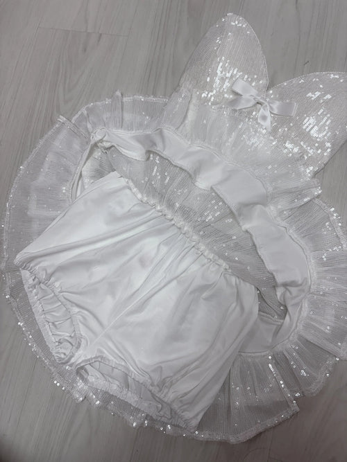 Diamond Fairy Dust Sequin Matching Set (White) - Angel Ruche
