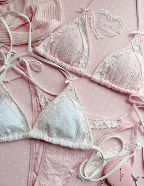 Coquette Cotton Eyelet Set (Pink) - styling detail - Angel Ruche