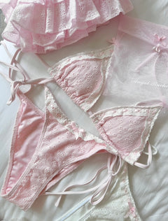 Coquette Cotton Eyelet Set (Pink) - styling detail - Angel Ruche
