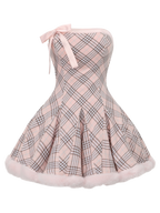 Sugarplum Plaid Hourglass Fur Trim Dress+ Petticoat (Pink)