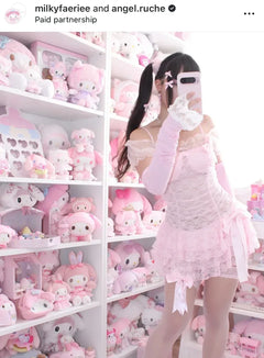Sunset Petals Lace mini dress (Pink) - Angel Ruche