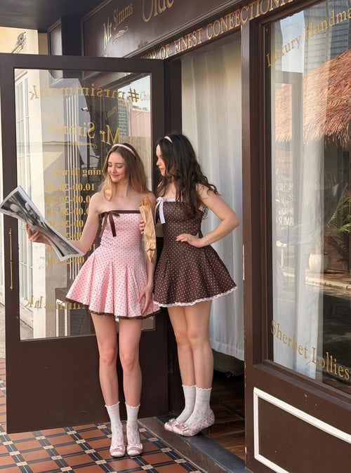 Dolly Polka Dot Dress+ Petticoat (Chocolate)