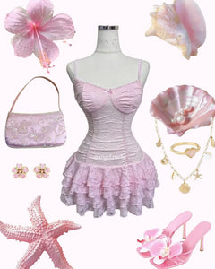 Sunset Petals Lace mini dress (Pink) - Angel Ruche
