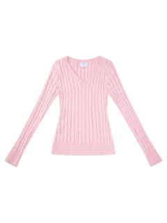 Love Letter Cable Knit V Neck Sweater (Pink) - Angel Ruche