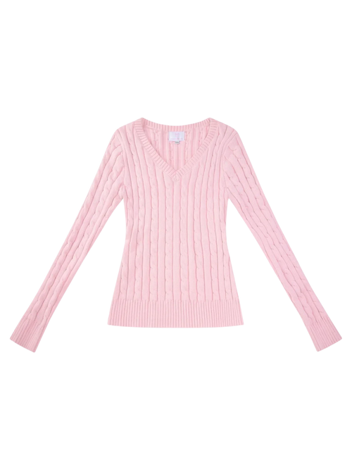 Love Letter Cable Knit V Neck Sweater (Pink) - Angel Ruche