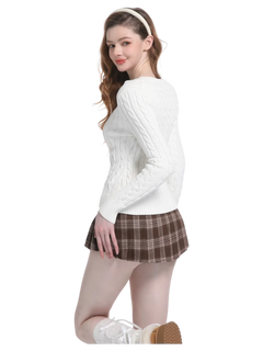 Love Letter Cable Knit V Neck Sweater (White) - Angel Ruche