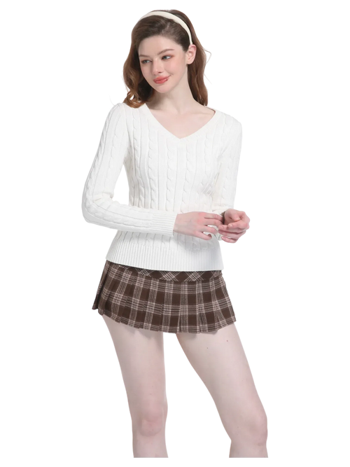Love Letter Cable Knit V Neck Sweater (White) - Angel Ruche