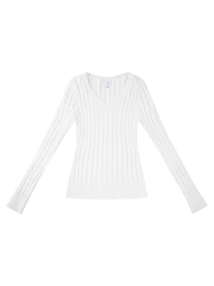 Love Letter Cable Knit V Neck Sweater (White) - Angel Ruche