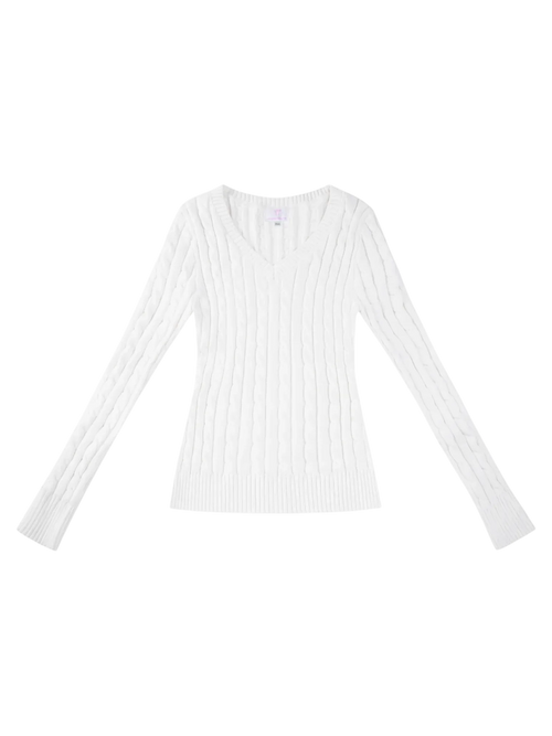 Love Letter Cable Knit V Neck Sweater (White) - Angel Ruche