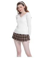 Love Letter Cable Knit V Neck Sweater (White) - Angel Ruche