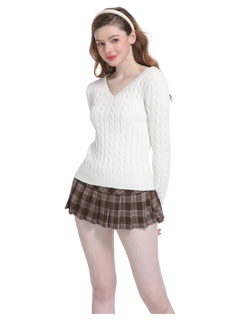 Love Letter Cable Knit V Neck Sweater (White) - Angel Ruche