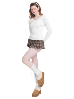 Love Letter Cable Knit V Neck Sweater (White) - Angel Ruche