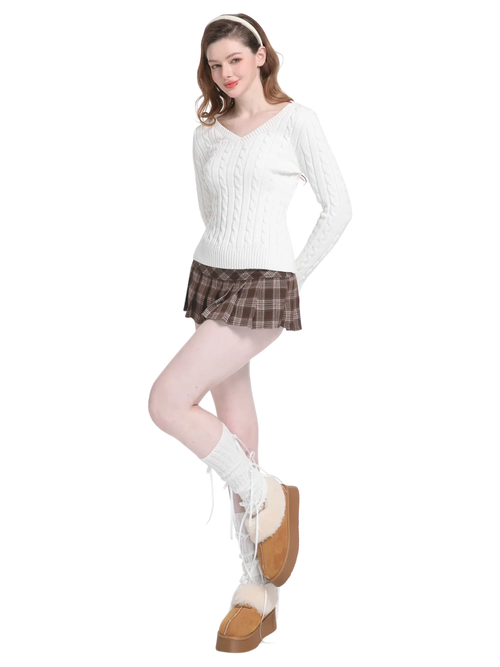 Love Letter Cable Knit V Neck Sweater (White) - Angel Ruche