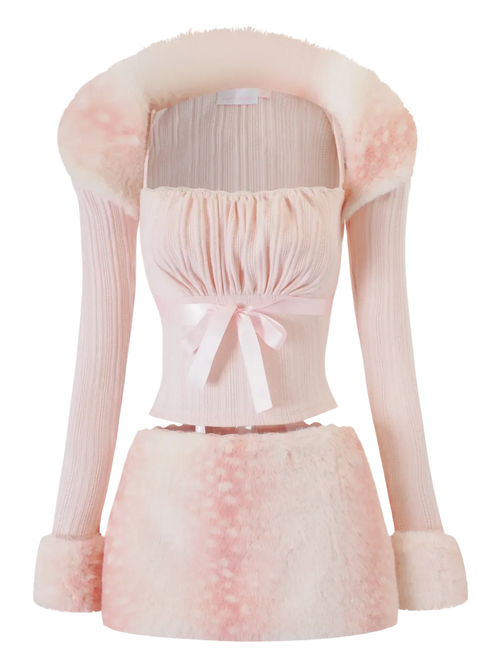 My True Form Fawn Fur Collar + Cuff Set (Pink) - Angel Ruche