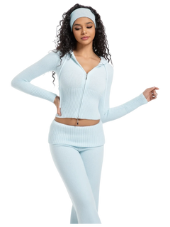 That Girl Rib Knit Fold Over Straight Leg Pants (Baby Blue) - Angel Ruche