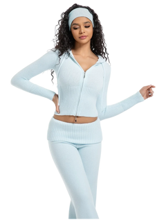 That Girl Rib Knit Slim Fit Zip Up Cardigan (Baby Blue) - Angel Ruche